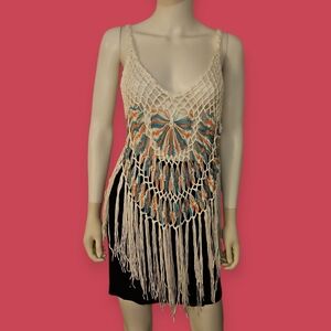 MR BUHO Pastel Crochet Fringe Hippie Boho Festival Swim Cover-Up